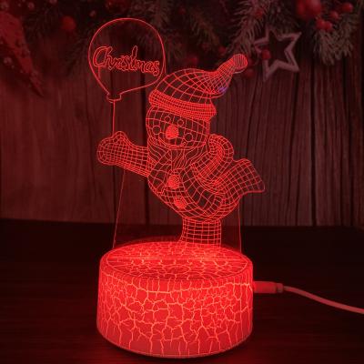 China Modern Customizable Acrylic Snowman LED 3D Illusion Base Crack Night Light Visual Stereo Christmas Decoration Lamps for sale