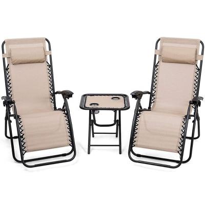 China Portable Sun Sofas Set Of 2 Weightless Chairs With Table Set Outdoor And Garden Recliners Sun Sofas Two Side Lounge Table for sale