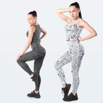 China Plus Size Two Pcs Yoga Sets Fitness 2022 Women Sports Letters Printed Invest Soft High Waisted Leggings Pants Workout Suit for sale