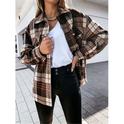 China New Style Women's Breathable Plaid Women Sleeve Long Lapel Cardigan Tops Women's Outwear Coat for sale