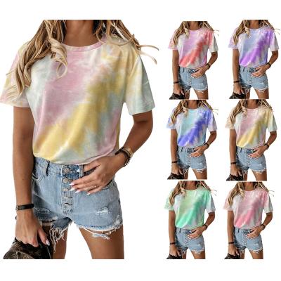 China New Listing 2021 QUICK DRY Casual Tie Dye T Shirt Wholesale Round Neck Short Sleeved Oversized T Shirt Women for sale