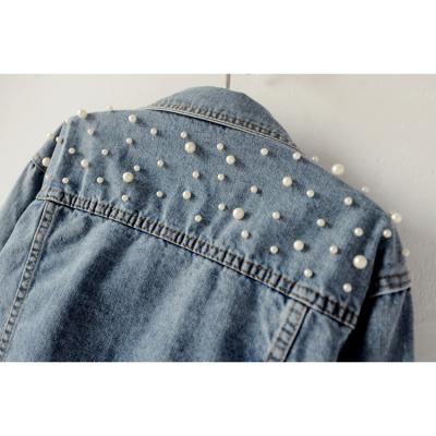 China 2021 Women Girls Reversible Jeans Plus Size Bead Lady Fit Slim Studded Denim Blouse for sale