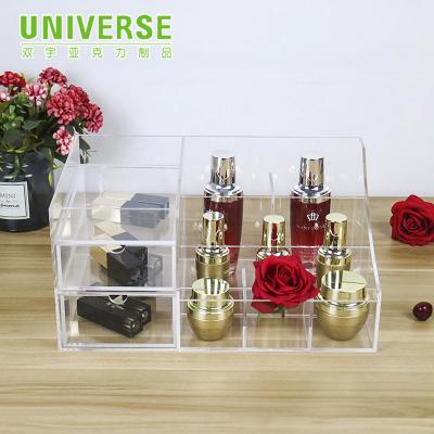 China UNIVERSE Handmade Clear Acrylic Makeup Organizer Clear Acrylic Box For Cosmetic for sale