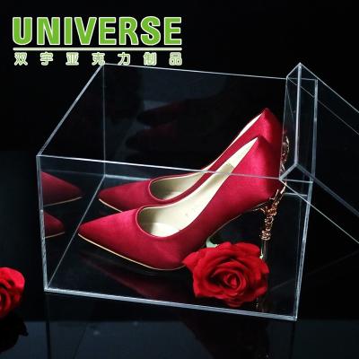 China UNIVERSE Handmade Custom Clear Wholesale Acrylic Shoe Box Acrylic Shoe Display Box for sale