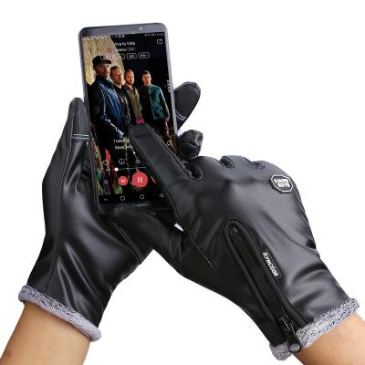 China Full Finger Fashion Gloves Touch Screen Black Outdoor Recycling Leather Working Work Gloves PU Winter Waterproof for sale