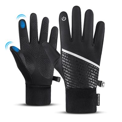 China Reflective Cycling Gloves Ski Snow Waterproof Full Finger Winter Cycling Warm Touch Screen Gloves for sale