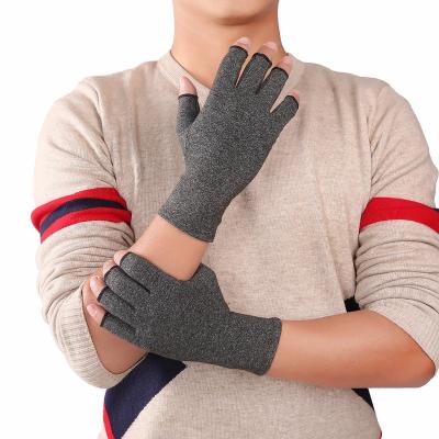 China Gray Spandex Cotton Work Anti Arthritis Gloves Flexible Fingerless Orthopedic Compression Gloves for sale