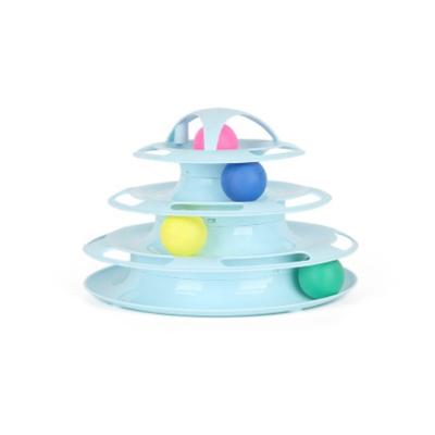 China Viable Cat Toys 3 Towers Tracks Level Roller With Six Colorful Ball Interactive Mental Physical Exercise Kitten Puzzle Toys for sale