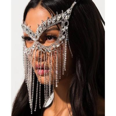 China Fashion Soft Rhinestone Diamond Mask - Masquerade Ball Mysterious Fashion Exaggerated Tassel Mask Set for sale