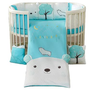 China Nondisposable Quiet Bear Special Bumper Pad 100% Cotton Knitted 7pcs Baby Bedding Set for sale