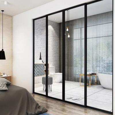 China Customized Modern Price Slim Aluminum Narrow Frame Design Glass Door Sliding Frame Double Folding Door for sale