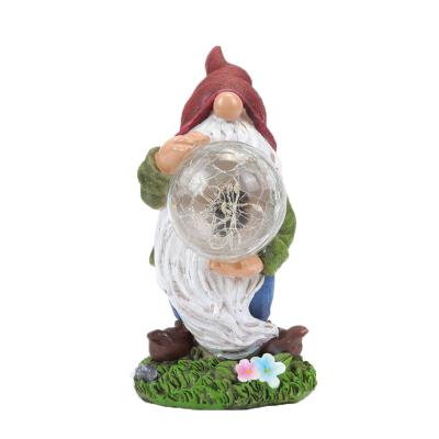 China Solar Garden Gift Resin Garden Gnome Figurine LED Dwarf Statue Lights with Magic Globe for Outdoor Patio Yard Lawn Porch Decorations for sale