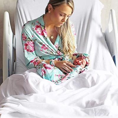 China 2021 Amazon Top Selling Size Quality Bathrobe QUICK DRY Floral Maternity Breastfeeding Photoshoot Nursing Robe for sale