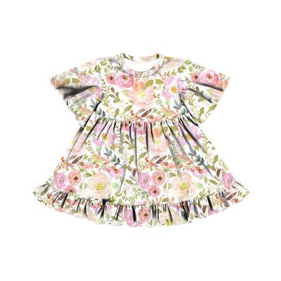 China BQ-327-YXR Washable Dusty Pink Flower Baby Girl Dress Ruffle Tiered Girl Dress for sale