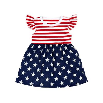 China Factory direct breathable talent printing fashionable Cap Sleeve Casual princess kids fourth of July dress clothing summer girl for sale