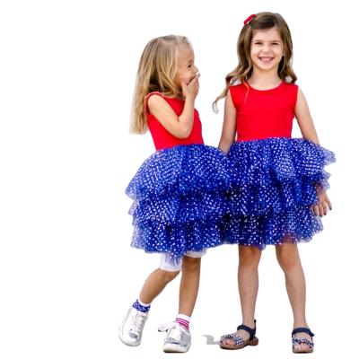 China Personalized Fourth of July Outfit 4th of July White Blue Patriotic Baby Girl Dress Breathable Sublimation Fluffy Personalized Dress for sale