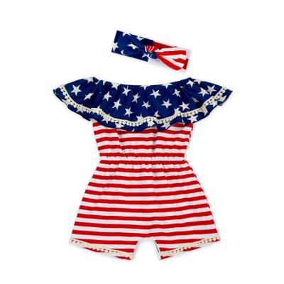 China Summer Breathable Blue Stars Newborn Patriotic Stripped White Red Sleeveless High Quality 4th Of July Baby Overalls for sale