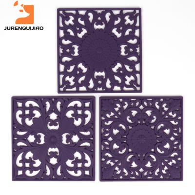 China Sustainable New Design 3PCS Square Multi-Use Intricately Carved Silicone Tripod Mat - Tripods For Hot Plates, Table, Countertops for sale