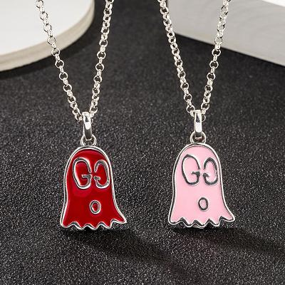 China REAL Series Hiphop Guci Small Ghost Elf Enamel Glue S925 Double G Drop Hip Hop Alphabet Tide Pendant Sterling Silver Necklace for sale