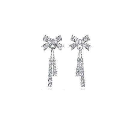 China s999 Sterling Silver Bow Knot Tassel Stud Earrings Luxury Women Long Plated High Jewelry for sale