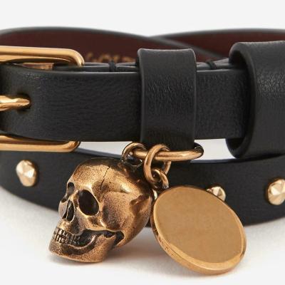 China Other Charming Men Women Skull Black Leather Bracelet Universal Adjustable Necklace Rope Dual Use Jewelry for sale