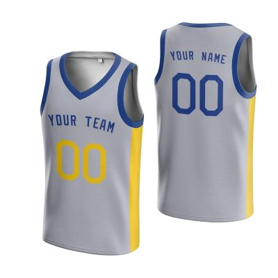 China Anti-Bacterial Wholesale Blank Plain Mesh Stitched Sublimation Youth Reversible Embroidered Custom Logo Basketball Jersey for sale