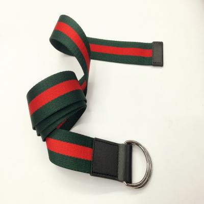 China Universal Double Red Green Stripe Ring Buckle Cotton Webbing Weaving Cloth Belt Strap Universal for sale