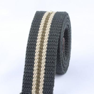 China Army Green Stripe 3.8CM Cotton Webbing Weaving Fabric Casual Belt Universal Casual Strap for sale