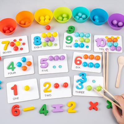 China Newest Design Eco-friendly Material Baby Toys Amazon Wooden Math Learning Toy Funny Number Cards Keep Beads Game for sale