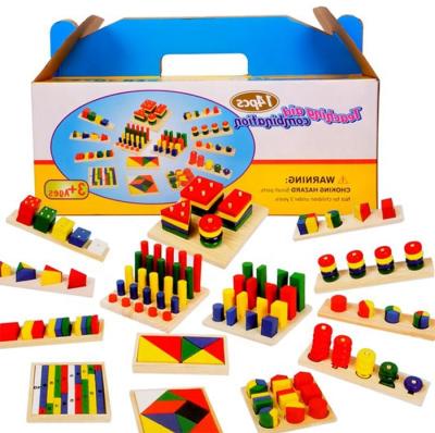 China Eco-Friendly Material 14pcs Set Wooden Montessori Toys Recognition Improving Shape Matching Educational Toys for sale