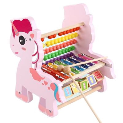 China Multifunctional Cartoon Toy Unicorn Animal Shape Toy Education Wooden Piano Instruments With Abacus for sale