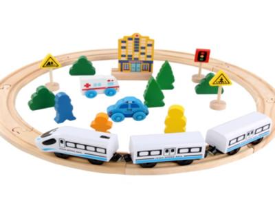 China Slot Toy 26pcs Electronic Orbital Car Toy Wooden Railway Games For Children for sale