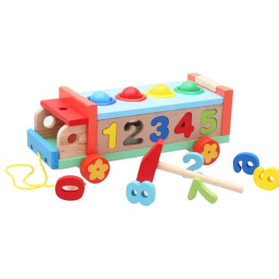 China Playing Educational Number Matching Bus Traveling Hammer Knocking Educational Baby Wooden Toys for sale