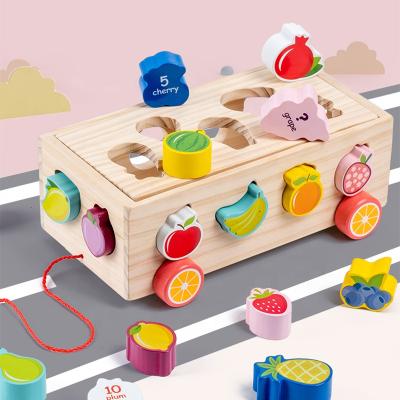 China Eco-friendly Material Cognitive Fruit Shape Assorted Amazon Box Vehicle Assorted English And Traveling Number Learning Wooden Toy for sale