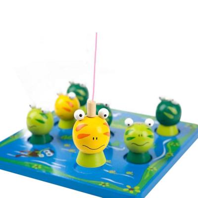 China 100% Eco-friendly Hand-eye coordinations fishing toy 3D magnetic fishing frog for wooen educational toy for sale