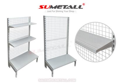 China Multi prateleiras de exposição da parede do shelving/retalho da loja da camada com o painel traseiro da grade da malha à venda