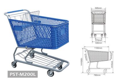 China Trole plástico da compra de PST-M200L Sumarket com o carrinho de compras do plástico de quatro rodas à venda