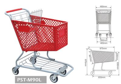 Chine chariot en plastique, panier de supermarché avec des roues, paniers en plastique de chariot à achats à vendre