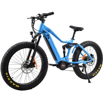 China Full Suspension Aluminum Alloy E-Bike 26*4.0 Fat Tire 750W 1000W Big Power 48v Battery Electric Moutain Bike for sale