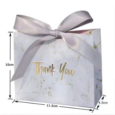 China Recycled Materials Sliver Marble Printed Thank You Wrapping Gift Bag Favor Box Soft White Wedding for sale