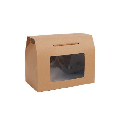 China Recycled Kraft Paper Small Rectangular Window Fold Gift Boxes Custom Materials Size Brown Takeout Cake Box for sale