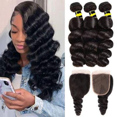 China Wholesale Brazilian Loose Wave JP Hair Bundles With Lace Closure, Hair Weave Bundle With Closure, Virgin Hair Bundles With Lace Closure for sale