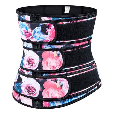 China Antibacterial Neoprene Waist Trimmer Slimming Belt 3 Strap Waist Trainer Floral Workout Waist Slimming Corset for sale