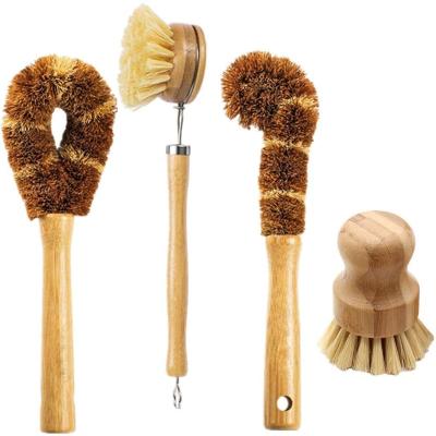 China Sustainable Kitchen Cleaning Brush with Bamboo Handle Set of 4 for Dish Bottle Vegetable Pan Pot Cleaning for sale