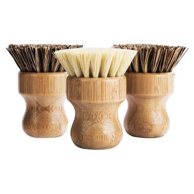 China Sustainable Bamboo Round 3 Packs Mini Dish Brush Natural Scrub Brush Durable Scrubber Cleaning Kit for sale