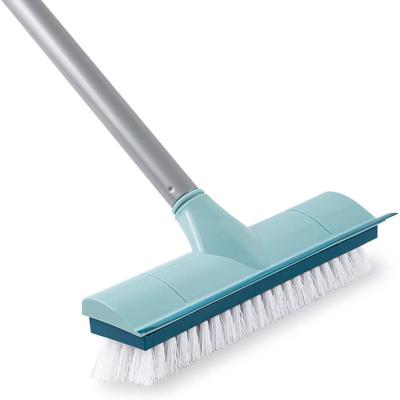 China Sustainable Extendable Long Handle Stiff Bristle Scrubber 2 in 1 Shower Water Squeegee Tub Tile Brush for sale