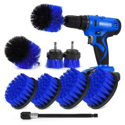 China Sustainable 9PCS Set Nylon Scrubber Blue Drill Attachment Cleaning Brush For Kitchen Bathroom All Purpose Electric Car Brush Set for sale