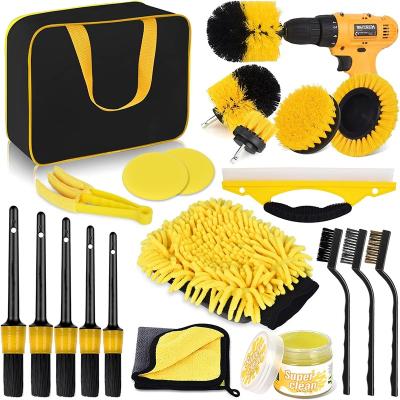 China Sustainable Hot Selling Auto Detailing Brush Drill Cleaning Brush Set 20 Pcs Car Cleaning Tools Kit For Washing Interior Wheel for sale