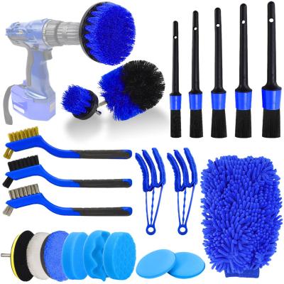 China Car Wahing Hot Sales 22PCS Power Scrubber Drill Detailing Brushes Set Car Polish Pads Car Cleaning Brush For Car Air Vents  Engine Wash for sale