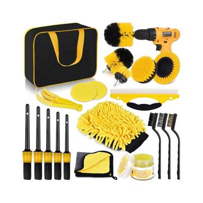 China Car Wahing Factory Hot Selling Auto Detailing Brush Drill Clean Brush Set 20 Pcs Car Cleaning Tools Kit For Washing  Interior Wheel for sale